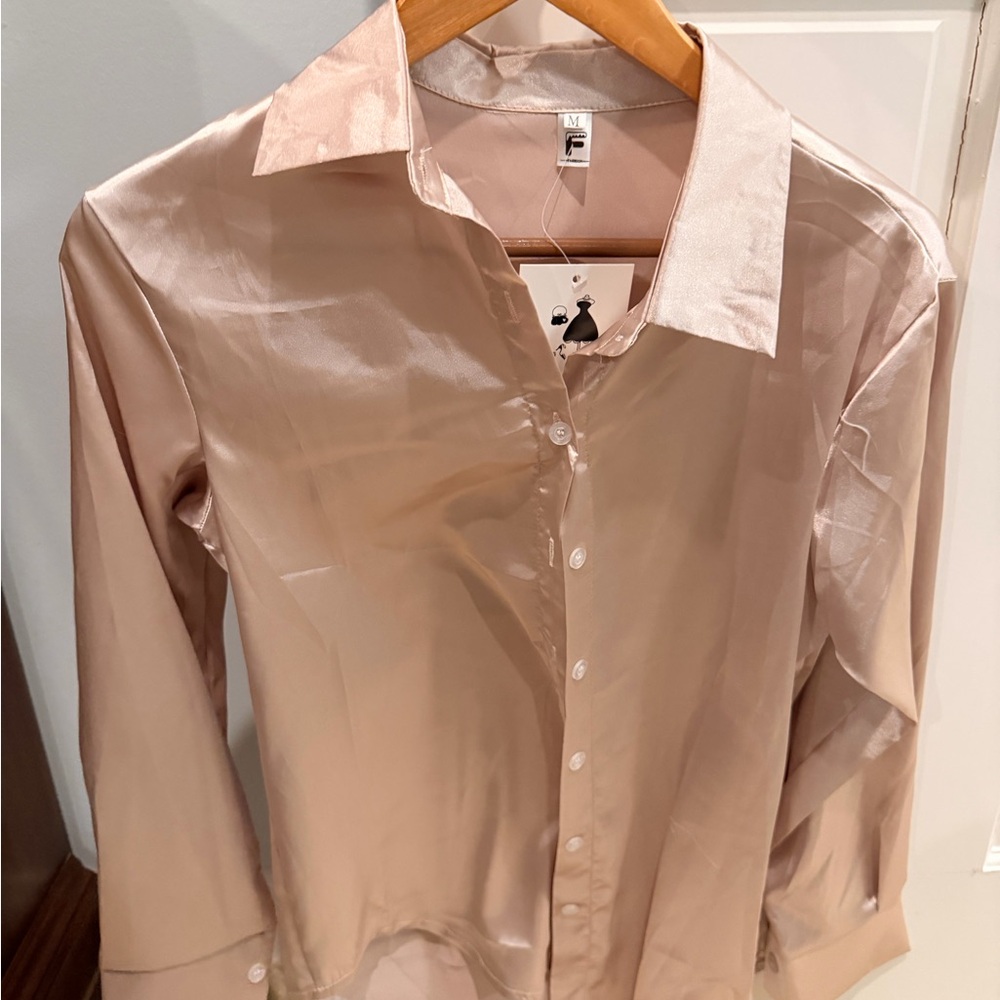 Elegant Satin Women’s New Button Down Shirt